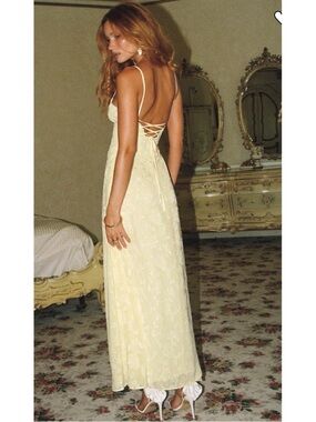 Princess Polly Pale Yellow Lace-Back Spaghetti Strap Maxi Dress